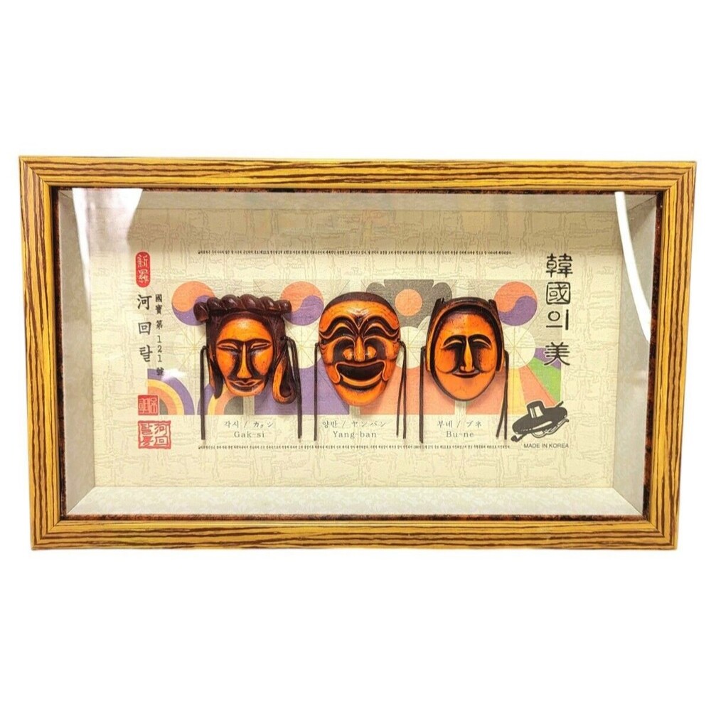 Vintage Korean Folk Art Traditional Mask The Hahoe Byeolsin Exorcism Shadowbox